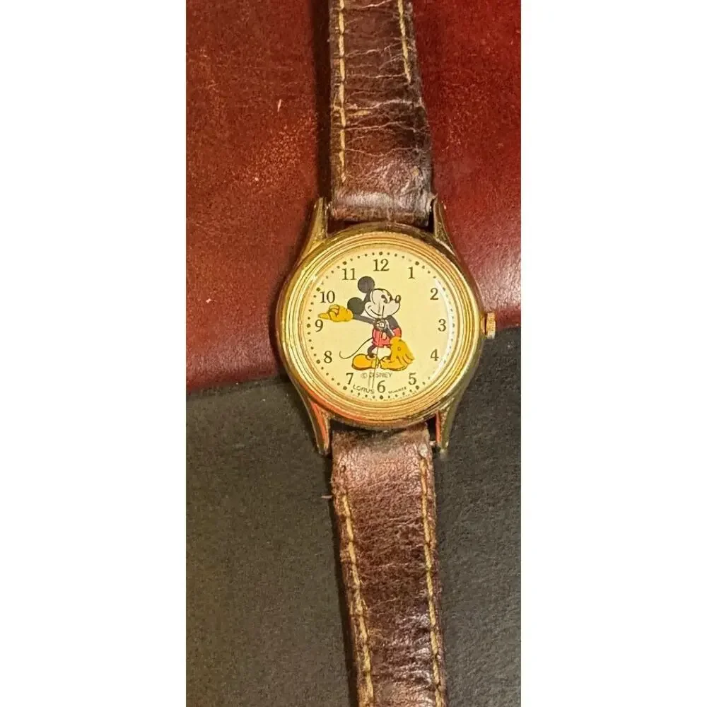 VTG Women's 25mm Gold Tone Mickey Mouse watch by Lorus, Leather Band